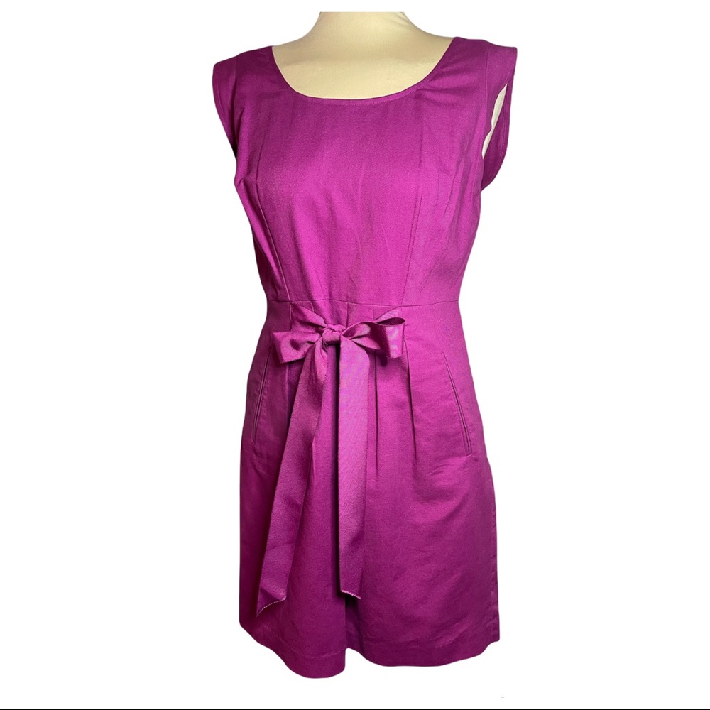 LOFT purple fuchsia magenta sleeveless cotton linen tie waist dress size 4
